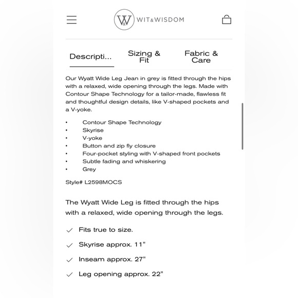 Wit & Wisdom Light Gray Wide-Leg Jeans - Picture 9 of 10